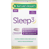 Nature's Bounty | Sleep 3, 10 mg Melatonina, 200 mg L-Teanina | 120 Tabletas | Apoyo al Sueño