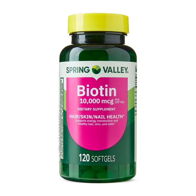 Spring Valley | Biotina 10,000 mcg | 120 Softgels | Salud de Cabello, Piel y Uñas