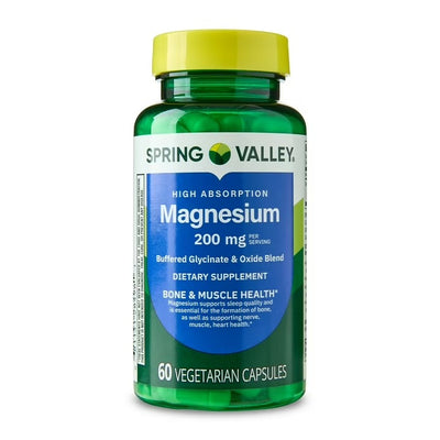 Spring Valley | Magnesio 200 mg | 60 Cápsulas Vegetarianas | Sueño, Músculos y Sistema Nervioso