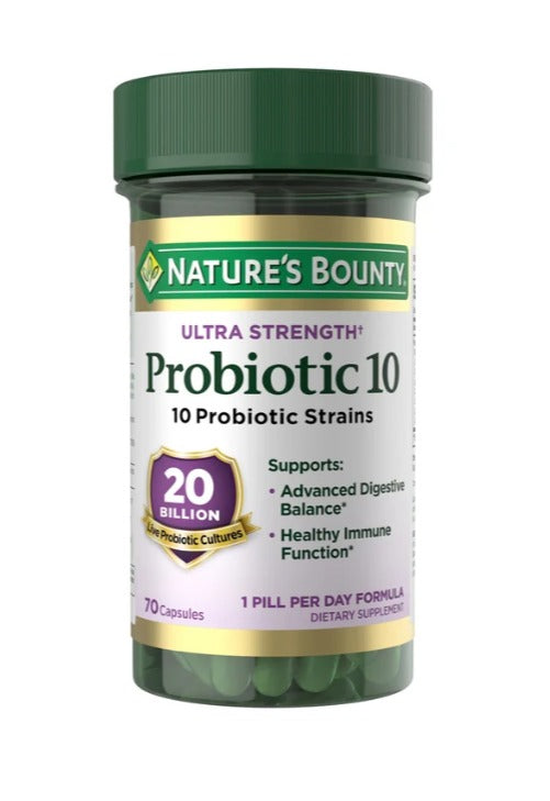 Nature's Bounty | Probiótico 20 Billones UFC 10 Cepas | 70 Cápsulas | Salud Digestiva