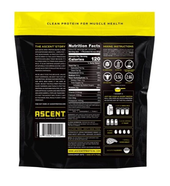 Ascent | Proteína 100% Whey 4.25 lbs /1.9 kg | Sabor Vainilla| Fuerza y Rendimiento