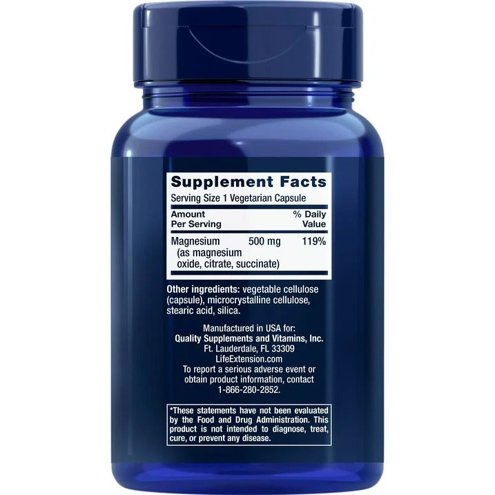 Life Extension |  Magnesio 500 mg | 100 Cápsulas Veganas |  Sueño, Músculos y Sistema Nervioso