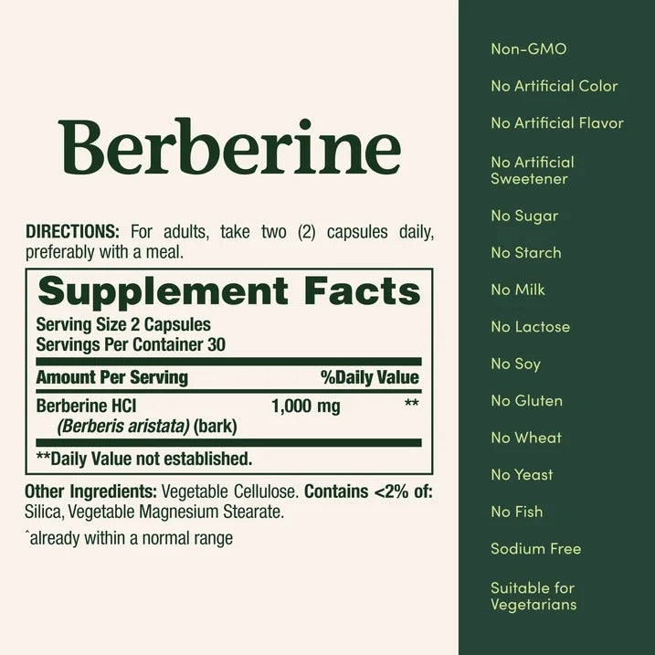 Nature's Bounty | Berberina 1000 mg  | 60 Cápsulas | Soporte Metabólico
