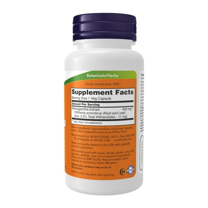 NOW Foods | Ashwagandha 450mg | 90 Cápsulas Veganas | Relajación y Estrés