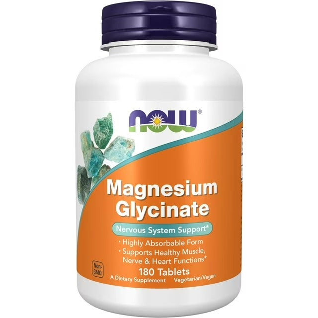 NOW Foods | Glicinato de Magnesio 100 mg | 180 Tabletas | Relajación y Soporte Muscular