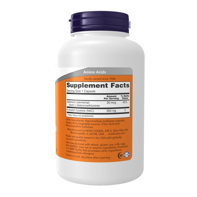 NOW Foods | NAC 600 mg con Selenio  | 250 Cápsulas Veganas | Detox