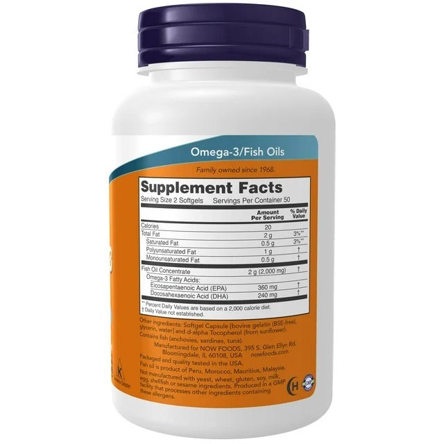 NOW Foods | Omega-3 1000 mg  | 100 Cápsulas | Salud Cardiovascular y Cerebral