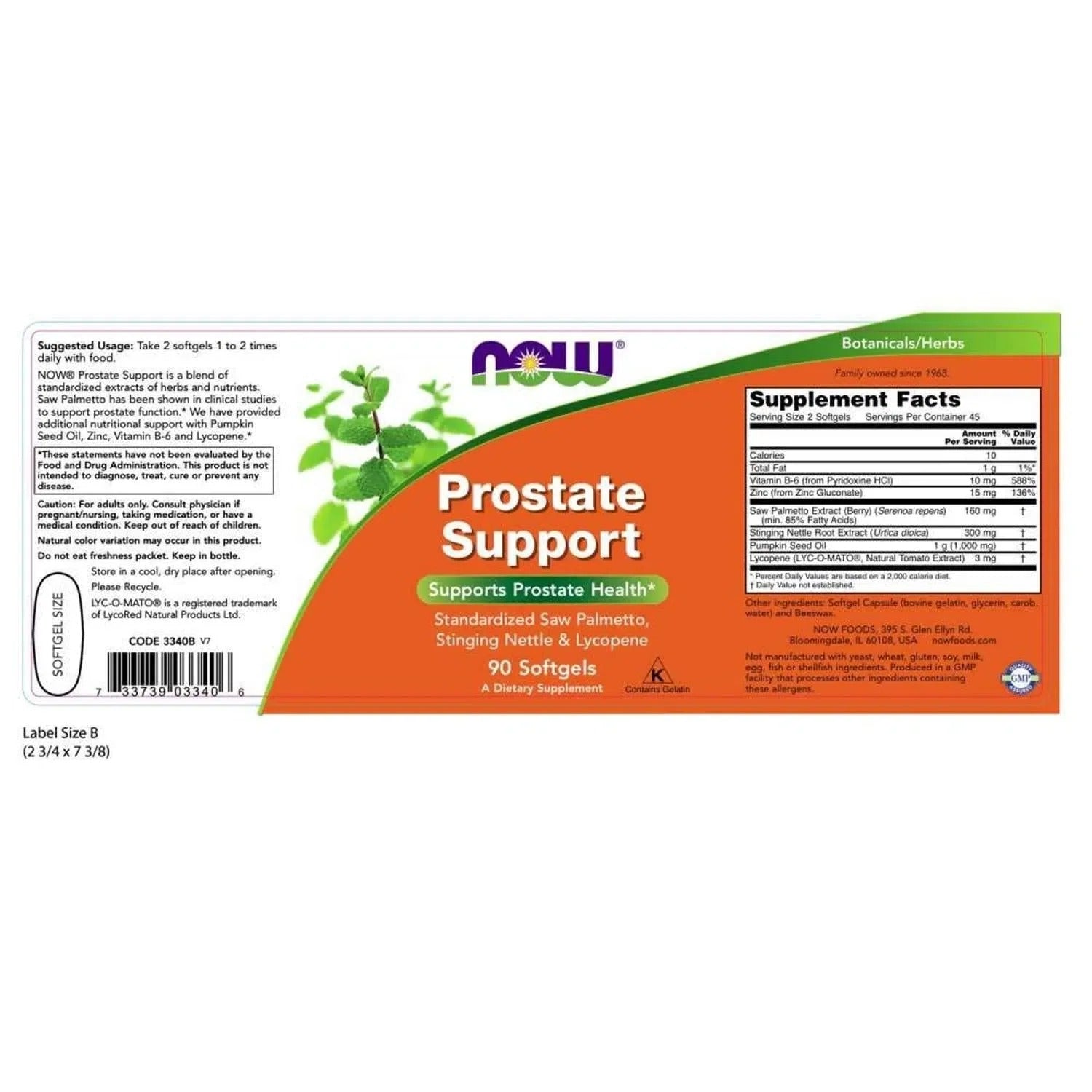 NOW Foods |  Saw Palmetto, Zinc y Licopeno | 90 Cápsulas | Soporte de Próstata
