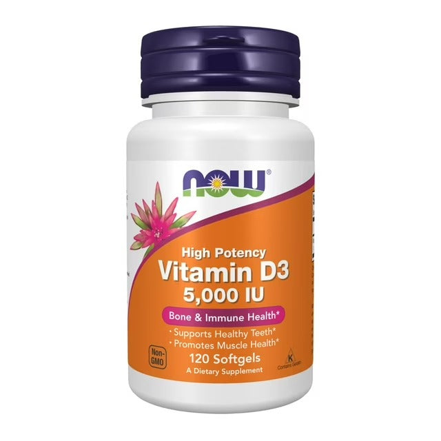NOW Foods | Vitamina D-3 5000 IU | 120 Cápsulas | Salud Ósea y Cardiovascular