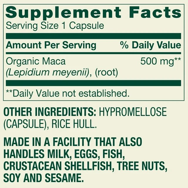 Spring Valley | Maca 500mg | 90 Cápsulas Vegetarianas | Bienestar Intimo