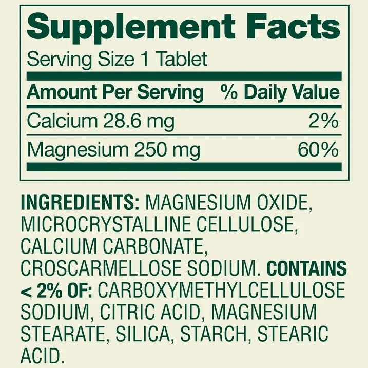 Spring Valley |  Magnesio 250 mg | 100 Tabletas | Sueño, Músculos y Sistema Nervioso