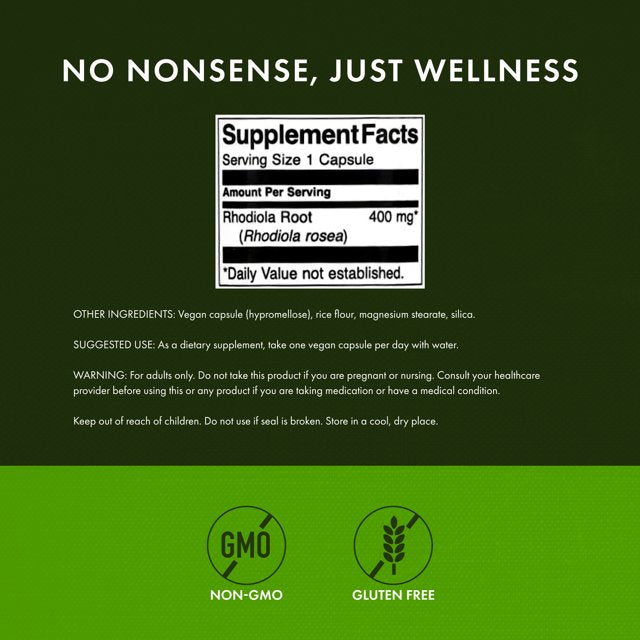 Swanson | Rhodiola Rosea 400 mg  | 100 Cápsulas | Estrés y Energía