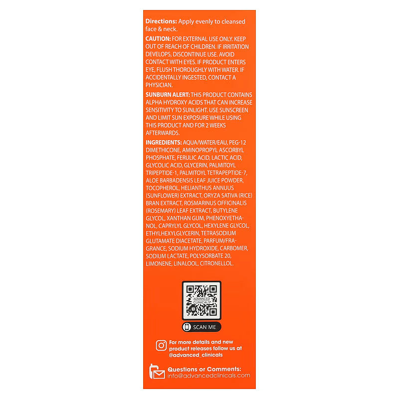 Advanced Clinicals | Sérum Iluminador + Vitamina C  | 52 ml | Cuidado Facial Antienvejecimiento