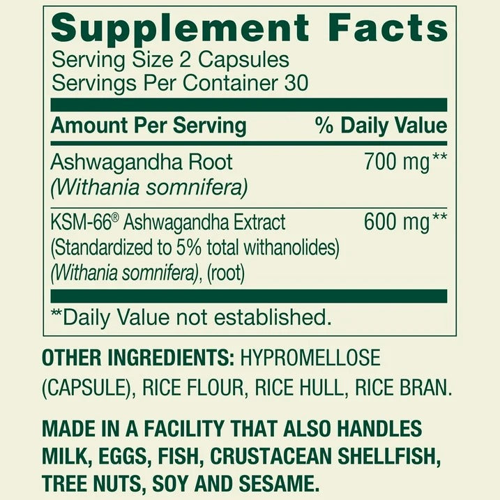 Spring Valley | Ashwagandha 1300 mg | 60 Cápsulas Vegetarianas | Estrés y Relajación