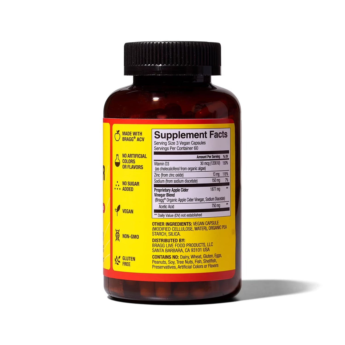 Bragg | Vinagre de Sidra de Manzana 750 mg | 180 Cápsulas | Salud Metabólica