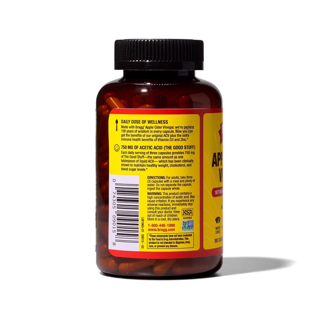 Bragg | Vinagre de Sidra de Manzana 750 mg | 180 Cápsulas | Salud Metabólica