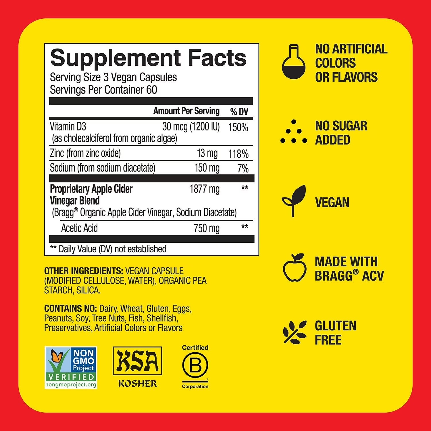 Bragg | Vinagre de Sidra de Manzana 750 mg | 180 Cápsulas | Salud Metabólica