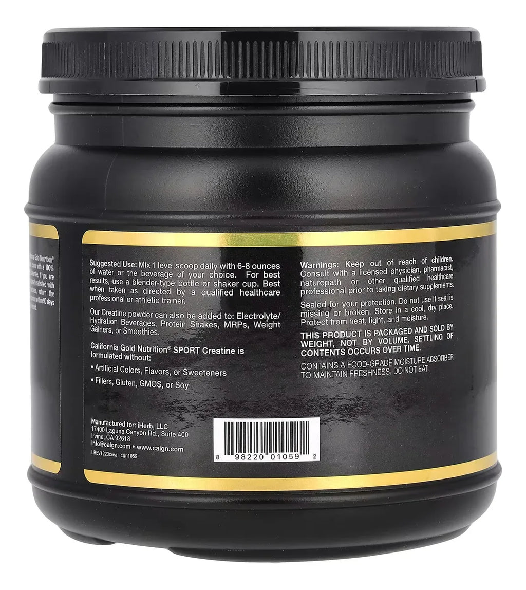 California Gold Nutrition | Monohidrato de Creatina Pura | 454 gramos (91 serv) | Resistencia muscular, Recuperación Eficiente
