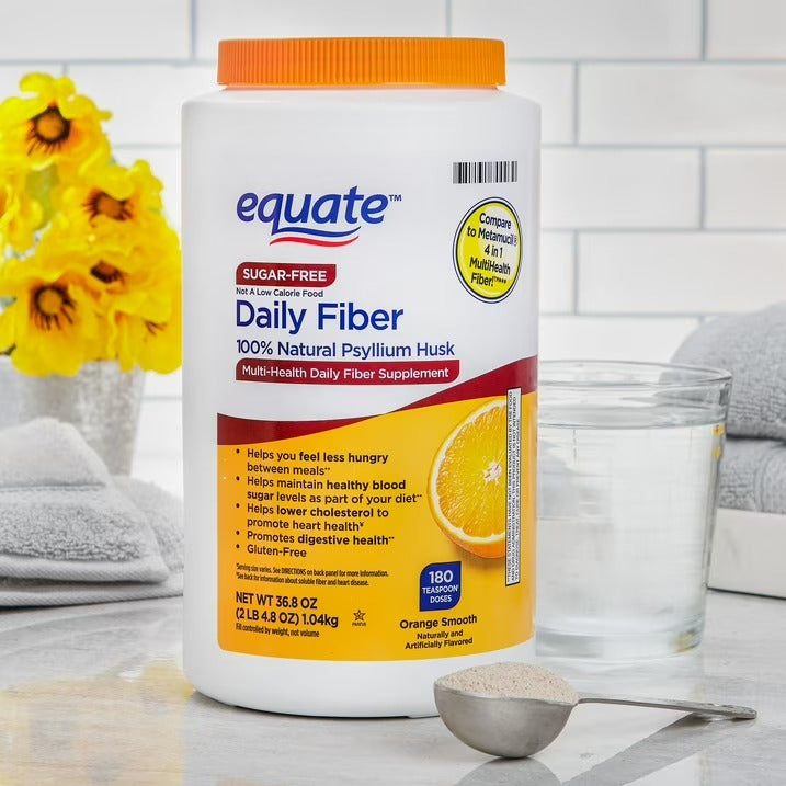 Equate | Fibra de Cáscara de Psyllium Sin Azúcar  | 1.04 Kg Sabor Naranja | Salud Digestiva