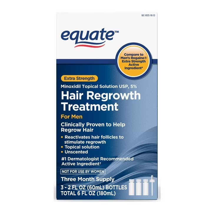 Equate | Minoxidil Solución Tópica 5% | 60 ml c/u  Total 180 ml | Cuidado Capilar