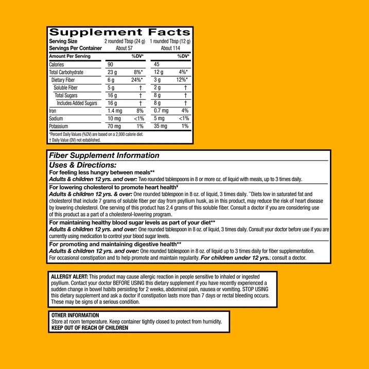 Equate | Fibra de Cáscara de Psyllium | 1.36 kg (Sabor Naranja) | Apoyo para la Salud Digestiva y Corazón