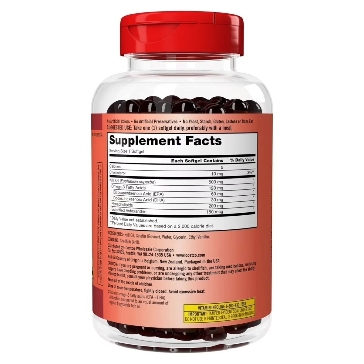 Kirkland Signature | Krill Oil 500 mg | 180 Softgels | Antioxidante