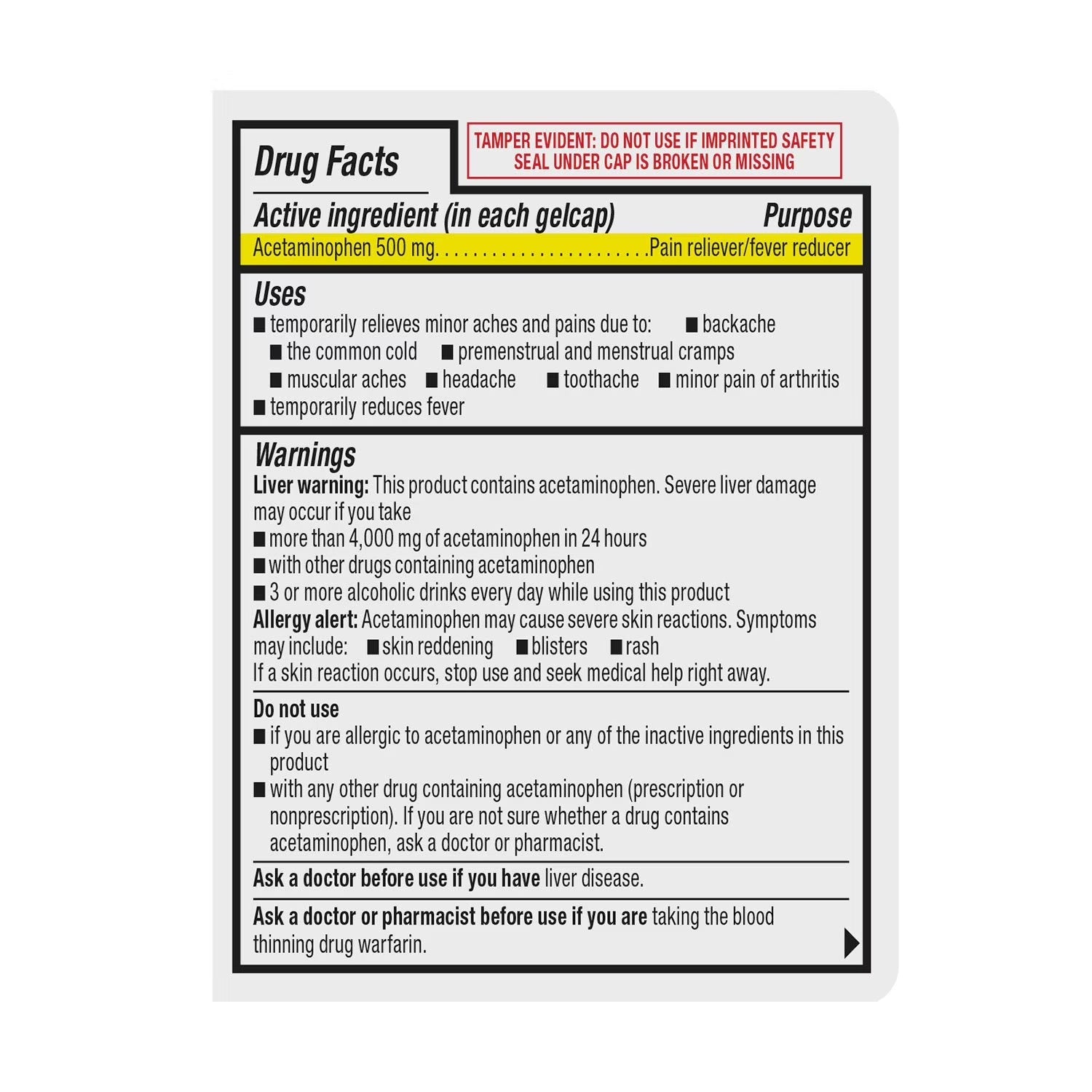 Member's Mark |  Extra Strength Acetaminophen 500 mg | 400 Gelcaps | Alivio del Dolor