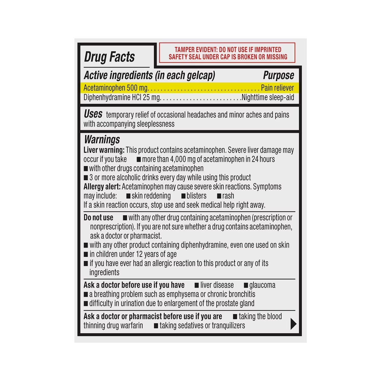 Member's Mark | Acetaminophen PM  500 mg / 25 mg | 375 Gelcaps | Alivio del Dolor y Sueño