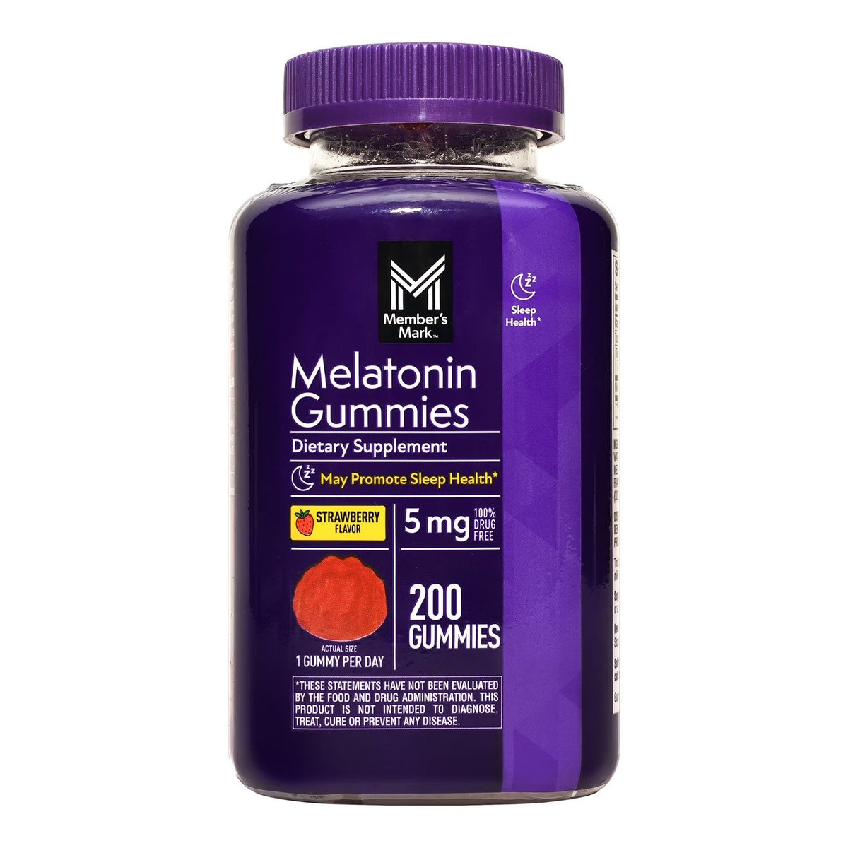 Member's Mark Melatonina 5 mg 200 gomitas sabor fresa -- auxiliar para conciliar el sueno, color natural
