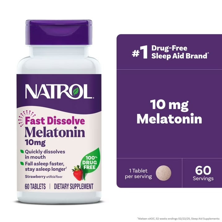 Natrol | Melatonina 10 mg | 60 Tabletas de Disolución Rápida | Apoyo para el Sueño