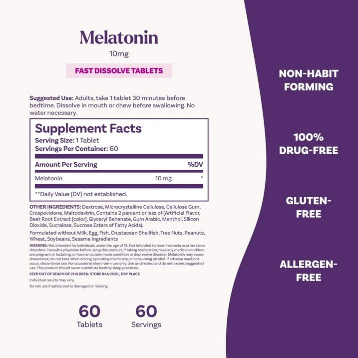 Natrol | Melatonina 10 mg | 60 Tabletas de Disolución Rápida | Apoyo para el Sueño
