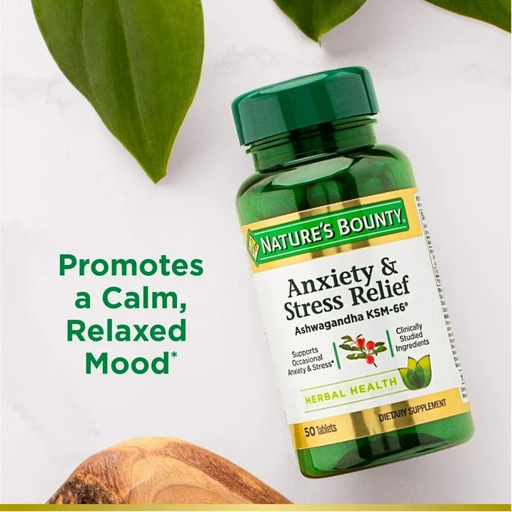 Nature’s Bounty | Ashwagandha KSM 66 + L-Teanina | 50 Tabletas | Apoyo Estrés y Ansiedad