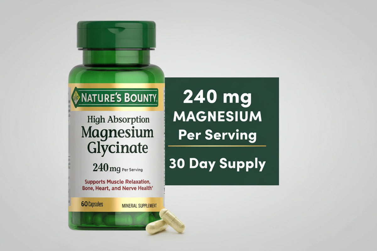 Nature's Bounty | Glicinato de Magnesio 240 mg | 60 Cápsulas | Apoyo para Relajación Muscular y Salud Ósea