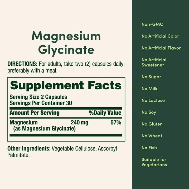 Nature's Bounty | Glicinato de Magnesio 240 mg | 60 Cápsulas | Apoyo para Relajación Muscular y Salud Ósea