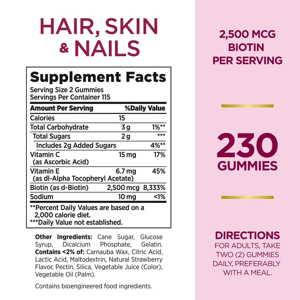 Nature's Bounty |  Cabello, Piel & Uñas | 230 Gomitas | Salud de Cabello, Piel y Uñas