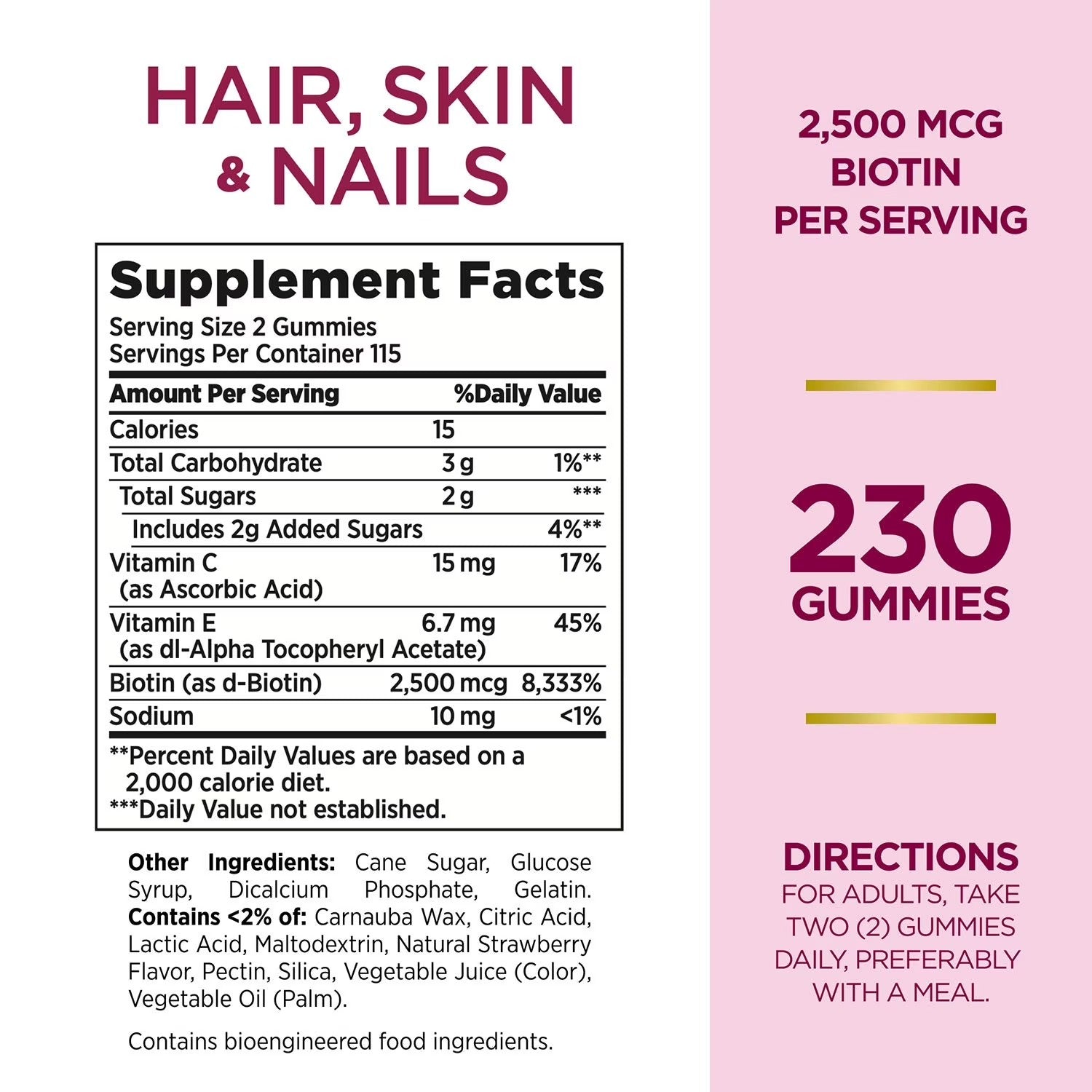 Nature's Bounty |  Cabello, Piel & Uñas | 230 Gomitas | Salud de Cabello, Piel y Uñas