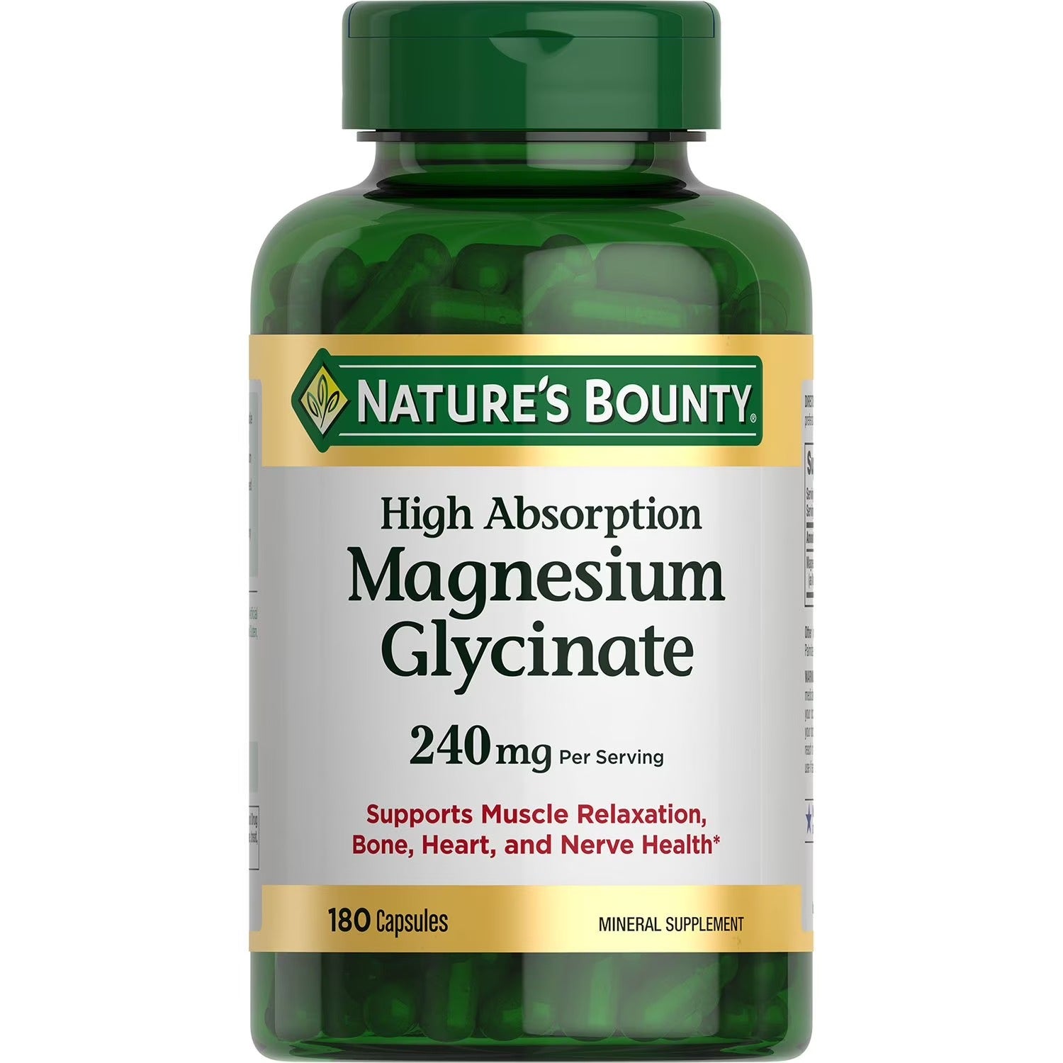 Nature's Bounty | Glicinato de Magnesio 240 mg | 180 Cápsulas | Relajación y Soporte Muscular