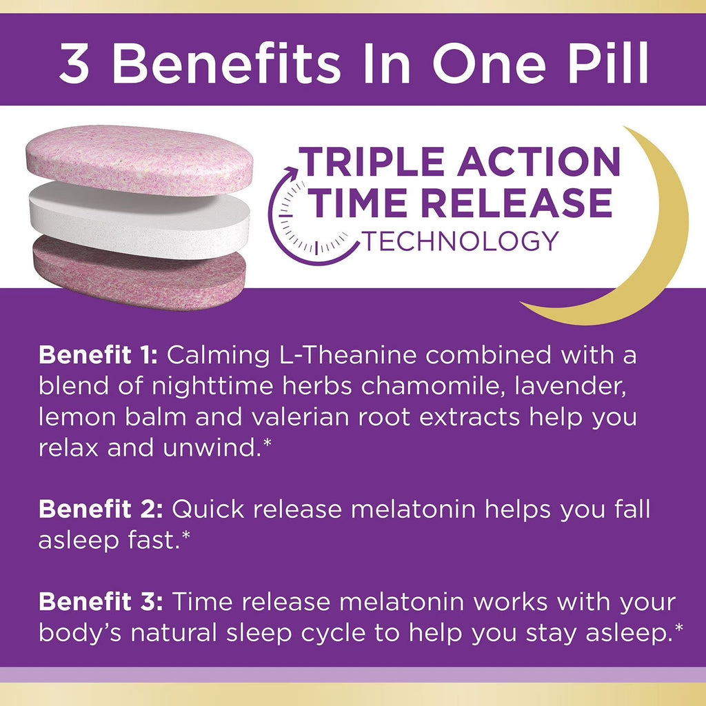 Nature's Bounty | Sleep 3, 10 mg Melatonina, 200 mg L-Teanina | 120 Tabletas | Apoyo al  Sueño