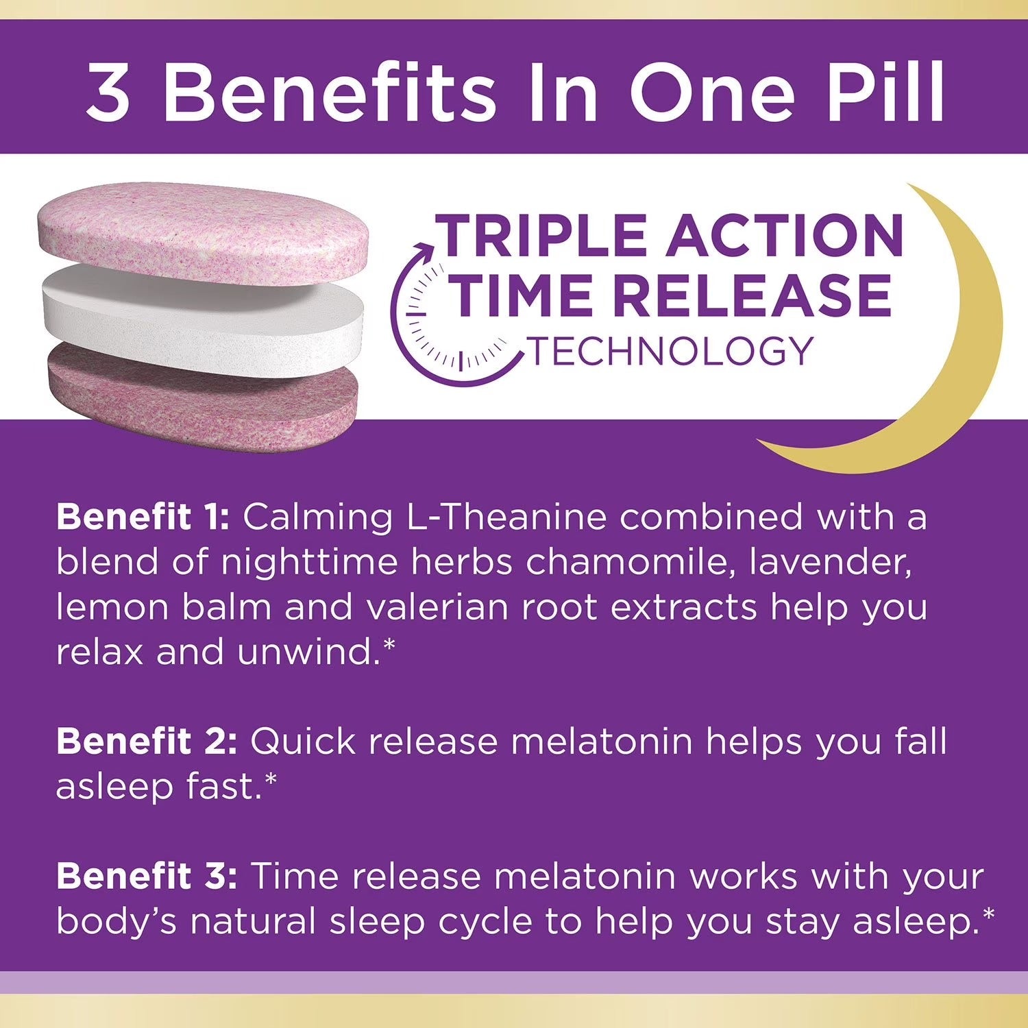 Nature's Bounty | Sleep 3, 10 mg Melatonina, 200 mg L-Teanina | 120 Tabletas | Apoyo al  Sueño