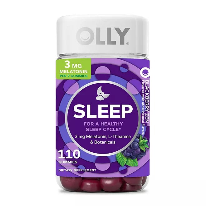 OLLY | Melatonina 3 mg + L-Teanina + Botánicas | 110 Gomitas Sabor Zarzamora | Soporte para el Sueño