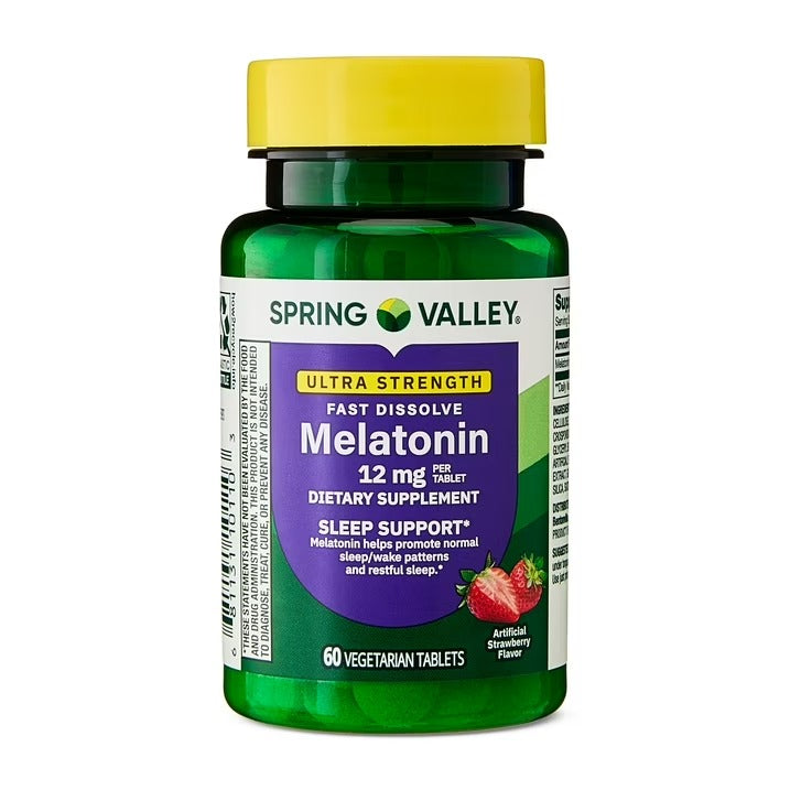 Spring Valley Melatonina Ultra Fuerte 12 mg 60 tabletas vegetarianas sublingual -- auxiliar para conciliar el sueno, dosis alta