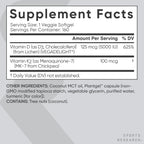 Sports Research | Vitamina D3 + K2 | 160 Cápsulas Veganas | Salud Ósea e Inmune