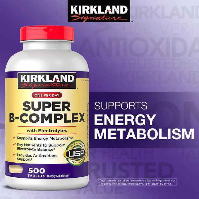 Kirkland Signature | Complejo B + Electrolitos | 500 Tabletas | Apoyo para Energía, Sistema Nervioso e Hidratación |