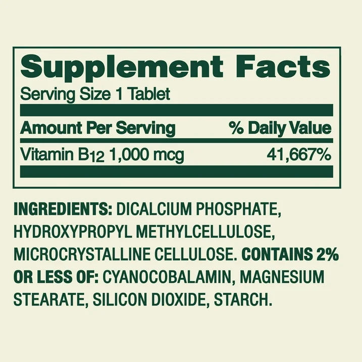 Spring Valley | Vitamina B 12 1000 mcg | 60 Tabletas | Apoyo al Metabolismo