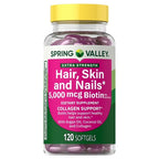 Spring Valley | Biotina 5000 mcg | 120 Softgels | Apoyo para el Cabello, Piel y Uñas