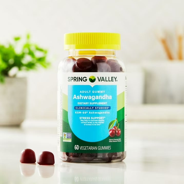 Spring Valley | Ashwagandha 300 mg | 60 Gomitas Sabor Cereza | Relajación y Estrés