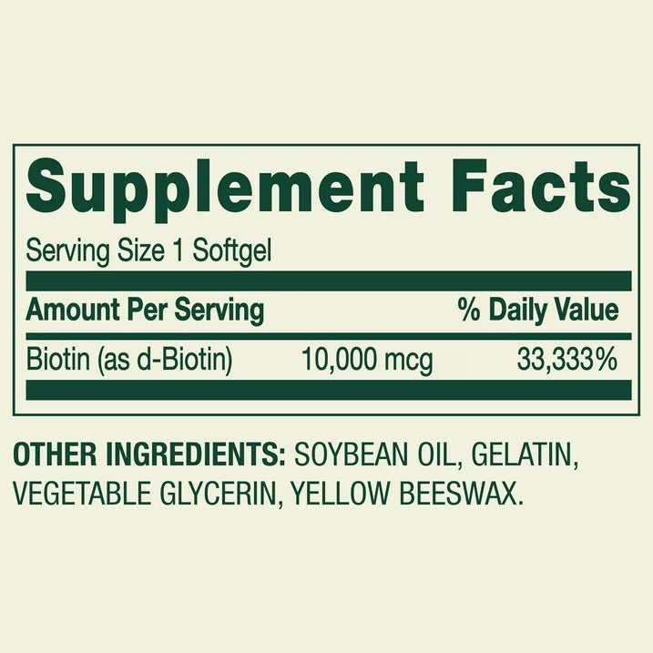 Spring Valley | Biotina 10,000 mcg | 120 Softgels | Salud de Cabello, Piel y Uñas