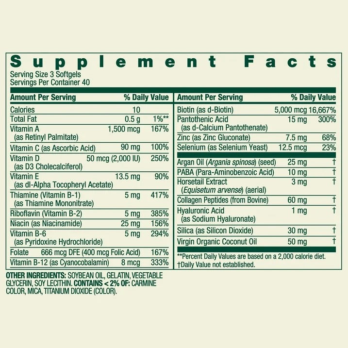 Spring Valley | Biotina 5000 mcg | 120 Softgels | Apoyo para el Cabello, Piel y Uñas