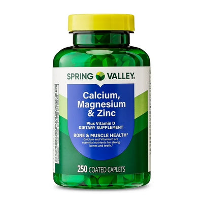 Spring Valley | Calcio, Magnesio, Zinc & Vitamina D3 | 250 Caplets | Salud Ósea e Inmune