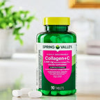 Spring Valley | Colágeno de Alta Absorción + C  2,500 mg | 90 Tabletas | Salud de Cabello, Piel y Uñas